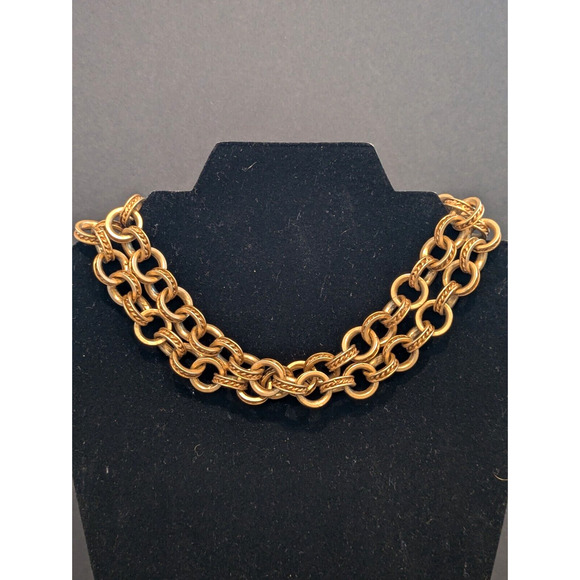 VTG Signed DKNY Donna Karan New York Brushed Gold Tone Rolo Link Toggle Necklace - Picture 5 of 11